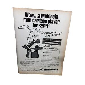 1974 Motorola Car Tape Player Ad Rabbit Bunny Vintage Print Advertising